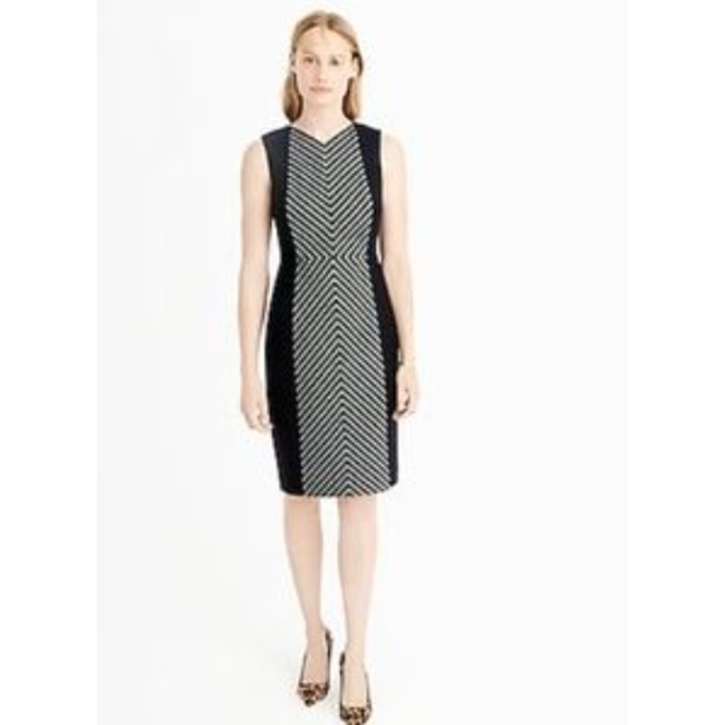 J.Crew Striped Wool Sheath Sleeveless Dress 4 Black Gray Chevron